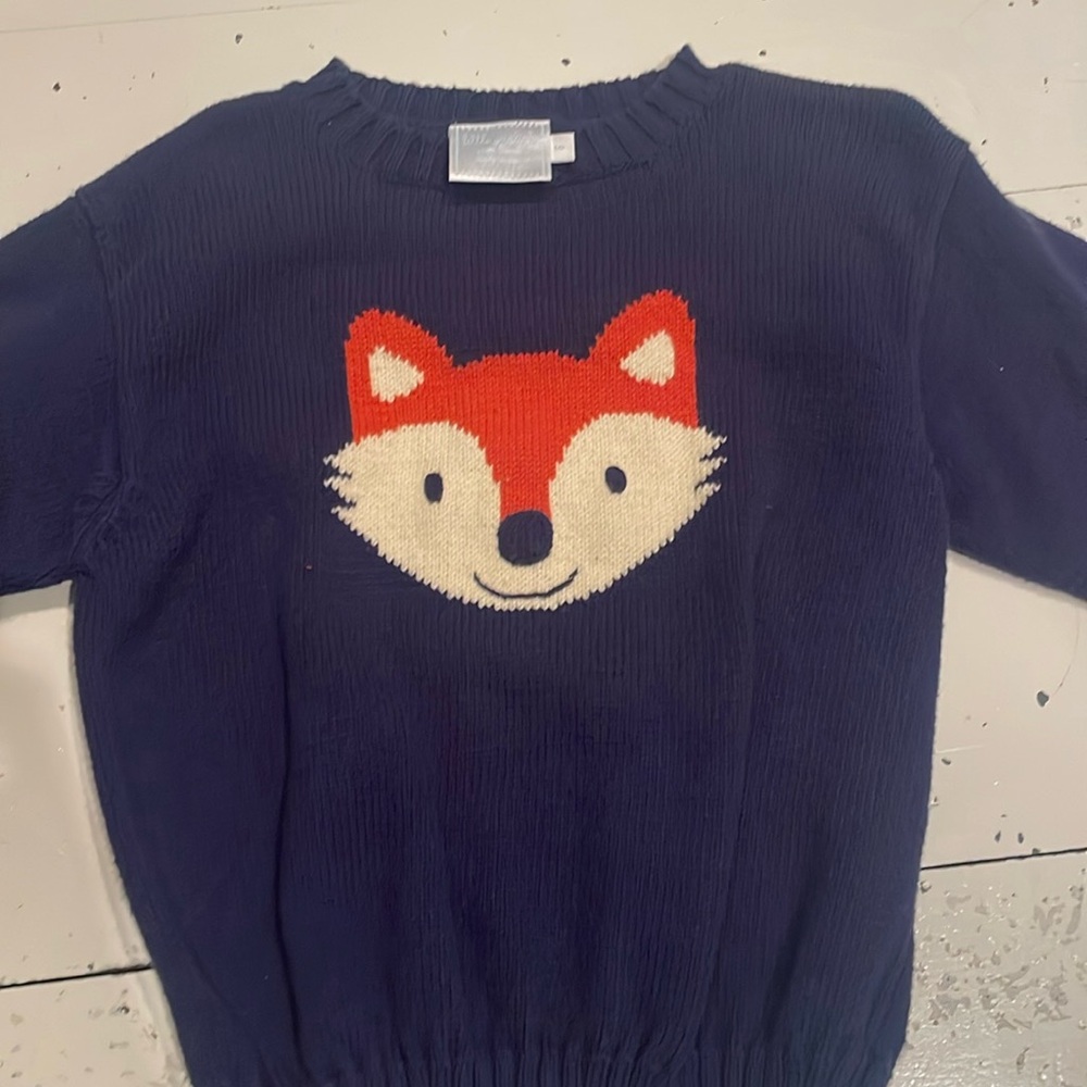 Little English fox navy sweater, 6T
